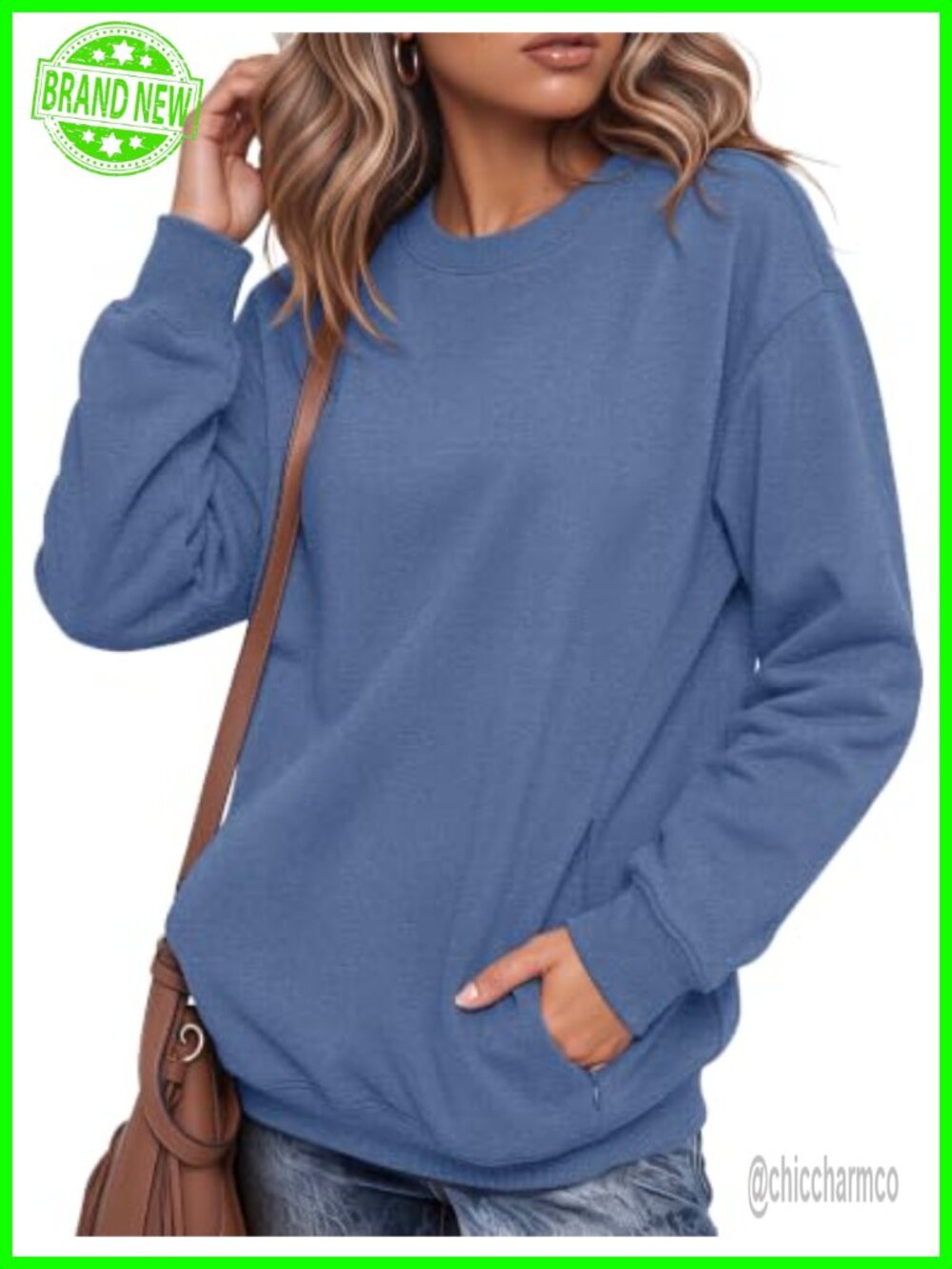 Fleece Pullover Crewneck Sweatshirt Women Loose Fit Cotton Polyester